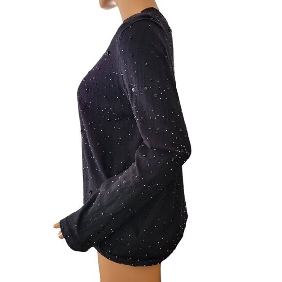 Rena Rowan Womens Silk Blend Sweater Size Large Cardigan Tank Set Black Beaded - Picture 3 of 16